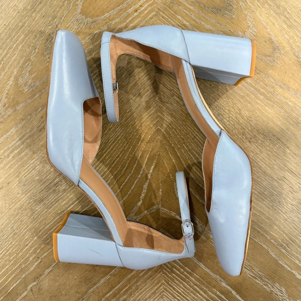 Nordstrom Katrina Leather Ankle Strap Block Heel Pumps Blue 13M NWOB